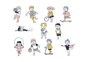 体を動かし元気よく遊ぶ子供たち　さまざまな習い事のセット
