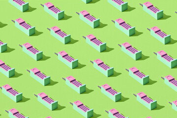 Pattern of papercraft colorful vintage telephones