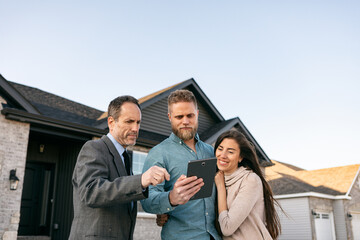 Clients Review Information On Tablet With Agent