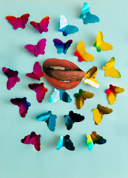 Mouth and butterfly collage