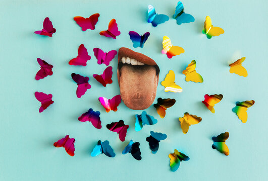 Butterfly and sensual mouth collage