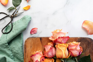 colorful roses prepared for a bouquet 