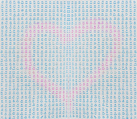 Many happy faces shaping a heart on patterned background