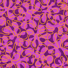 Seamless 1960s mod tiki flower pattern for backgrounds, fabric design, wrapping paper, print media. Fun retro design. Vector illustration. - 510158575