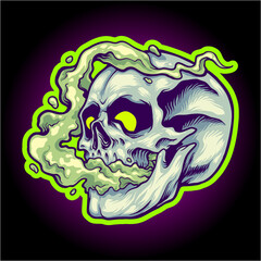 Stone skull with smoke weed Cannabis Cartoon Vector illustrations for your work Logo, mascot merchandise t-shirt, stickers and Label designs, poster, greeting cards advertising business company