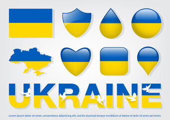 Flag of Ukraine. Ukraine Flag Icon Set In Different Shapes. Vector Illustration.
