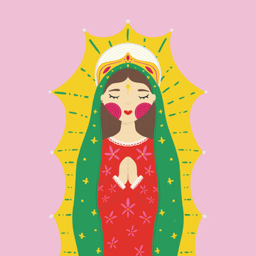 Colorful queen minimal Mexico religious illustration