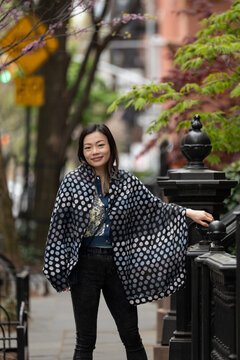 Mature woman in her neighborhood