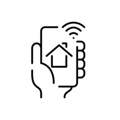 Smart home remote control app using smartphone. Pixel perfect, editable stroke line icon