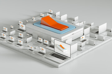 Orange switch button with laptops