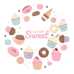 Sweet bakery background with pastel dessert