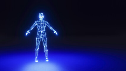 Wireframe 3D Man Body Geometry with dots, 3d rendering