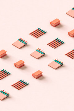 rows of office supplies crossing the frame