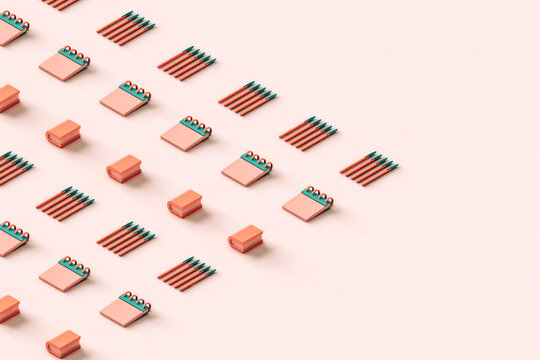 office supplies organized on a pink background