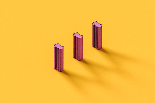 three purple skyscrapers