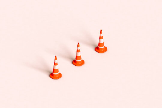 three traffic cones. under construction concept