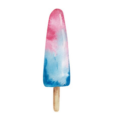 Watercolor fruit ice cream pink blue.