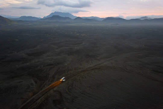 Aerial View Of A Crater In Iceland.