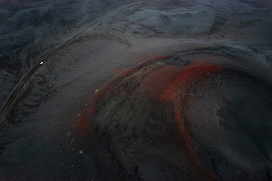 Aerial View Of A Crater In Iceland.