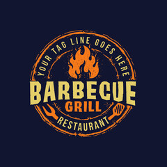 Fototapeta na wymiar BBQ Badge Emblem Logo Template Barbecue Grill