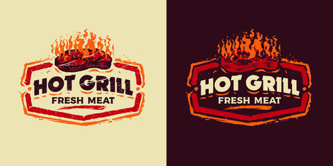 BBQ Badge Emblem Logo Hot Grill Fresh Meat