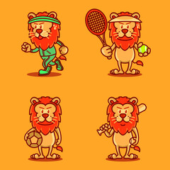 Set Of Funny Cute Lions Sports