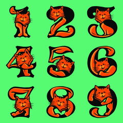 Set Of Numeric Kitten Cat Illustration