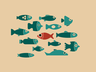 Red fish amidst green shoal