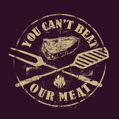 Vintage Retro BBQ Badge Emblem Logo Template TS-hirt Design You Cant Beat Our Meat