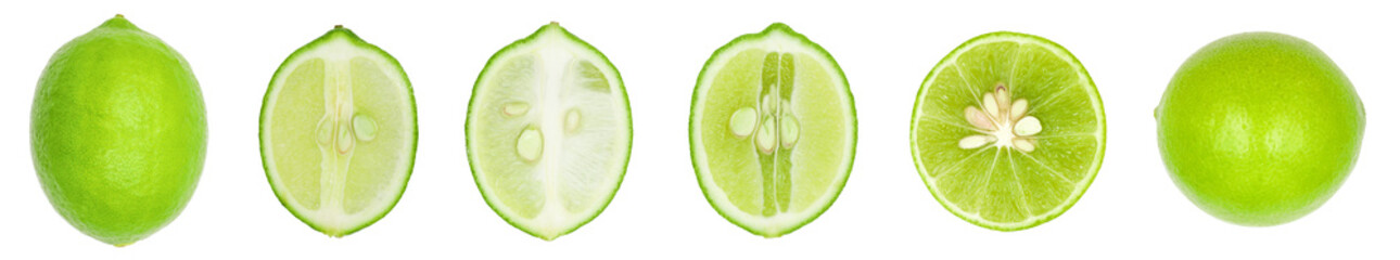 lime slices with seeds, citrus fruit isolated 