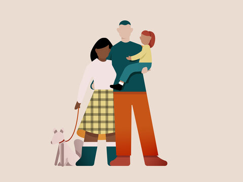 Diverse family with child and dog