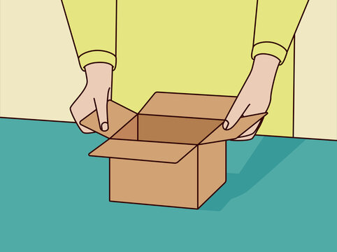 Crop person opening carton box