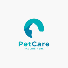 Pet Care Shop Animal Logo with Dog and Cat Silhouette Symbol for Store, Veterinary Clinic, Hospital, Shelter, Business Services