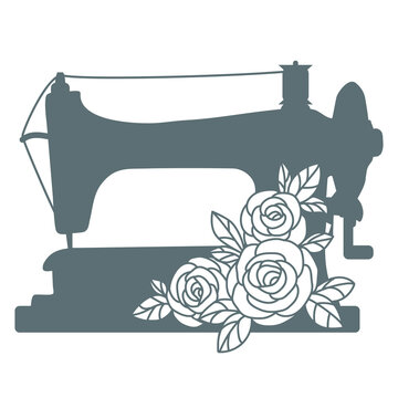 Floral Sewing Machine Silhouette Vector Cartoon Illustration