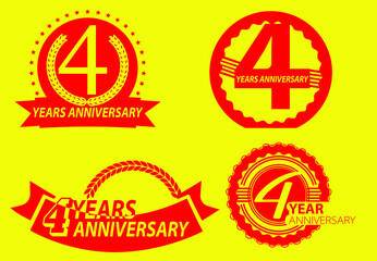 4 year anniversary logo, sticker, icon and t shirt design template