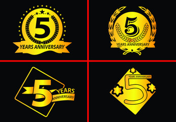 5 year anniversary logo, sticker, icon and t shirt design template