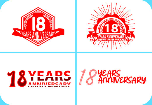 18 year anniversary logo, sticker, icon and t shirt design template