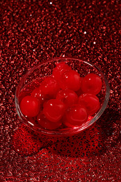 Maraschino Cherries In A Glass Bowl