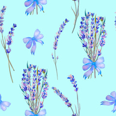 Lavender flowers seamless watercolor pattern. Hand drawn Provence herbs. For fabric and wallpaper. Wrapping paper and wedding design.	