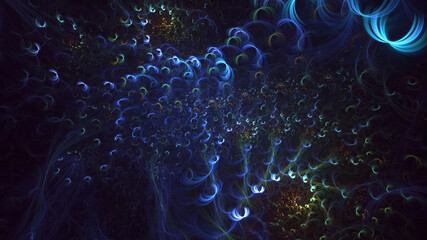 3D rendering abstract multicolored fractal light background with bright center