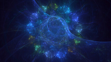 3D rendering abstract multicolored fractal light background with bright center