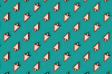 pattern of pixellated pink arrow cursors