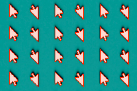 top down view of many pink arrow cursors