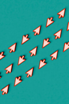 rows of pink arrow cursors crossing the frame