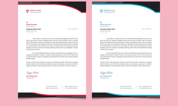 Unique elegant minimal new simple clean professional abstract creative corporate company modern business style letterhead template design with red and blue color standard sizes.