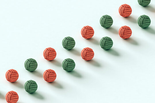 rows of dog toy balls with copy space. 3d render