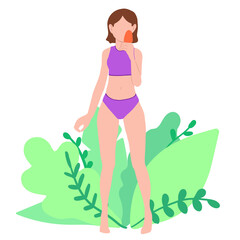Summer party Women in swimsuits on the beach. Vector illustration of women in a swimsuit and in summer clothes Summer time. Summer vacation Fashionable girls with different hairstyles