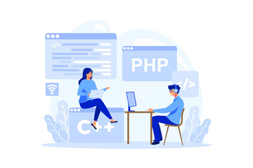 Back end development concept. Software development process. Website interface design improvement. Programming and coding. IT profession. flat design modern illustration
