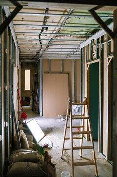 Room under renovation with plasterboard walls