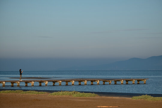 Wooden Bridge On Bay In Delta del Ebro